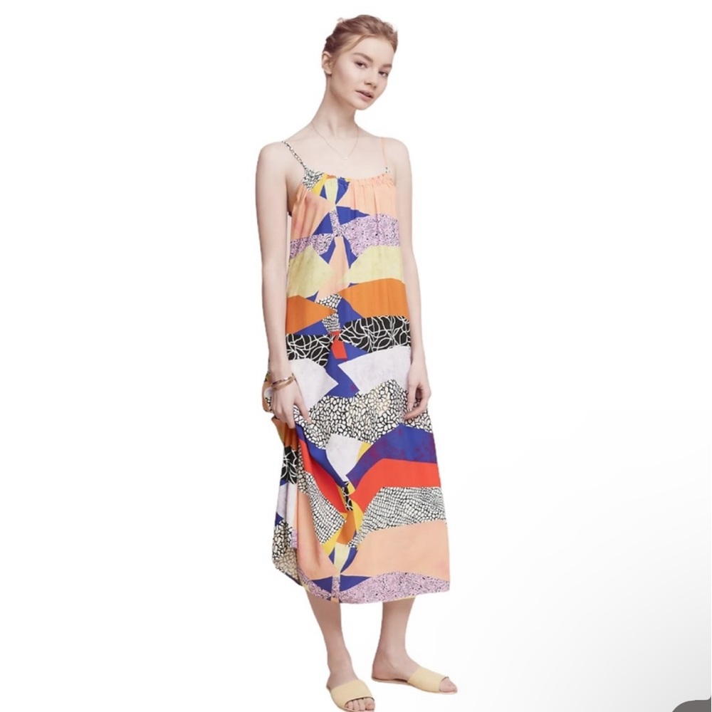 ANTHROPOLOGIE THE ODELLS SHAINA GEOMETRIC PRINT SLIP DRESS XXS - Picture 2 of 5